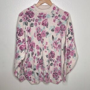 Vintage Liz Baker Rose Floral Silk Angora Wool Mock Neck Sweater Women Size 3X